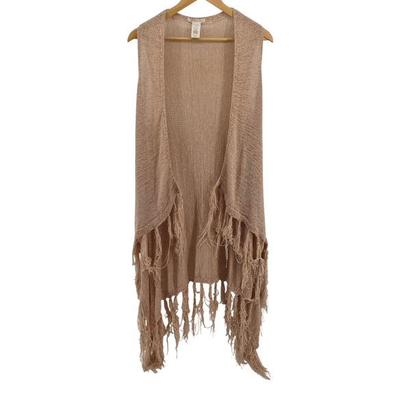 Do everything in love Jackets & Blazers - Do Everything In Love Beige Knit Fringe Vest One Size Duster Cardigan Boho Indie